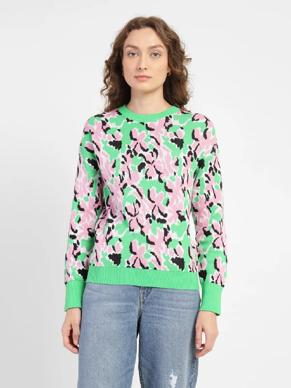 Women's Floral Print Crew Neck Sweater