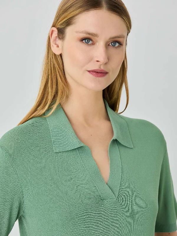 V' Neck Polo Sweater In Viscose Blend