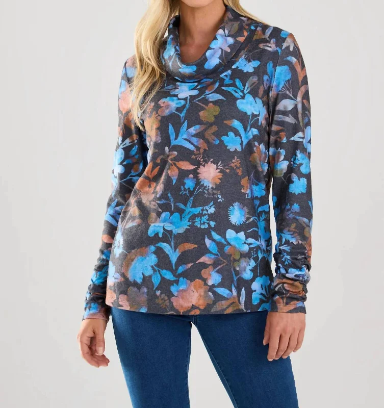 Cowl Neck Sweater Top In Magnolia Print