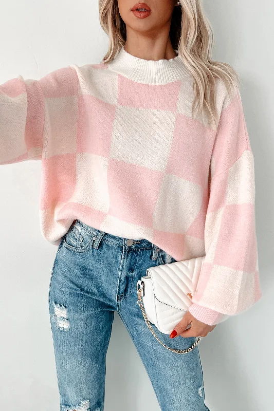 Cafe Meet Ups Checkered Sweater (Pink/Ivory)