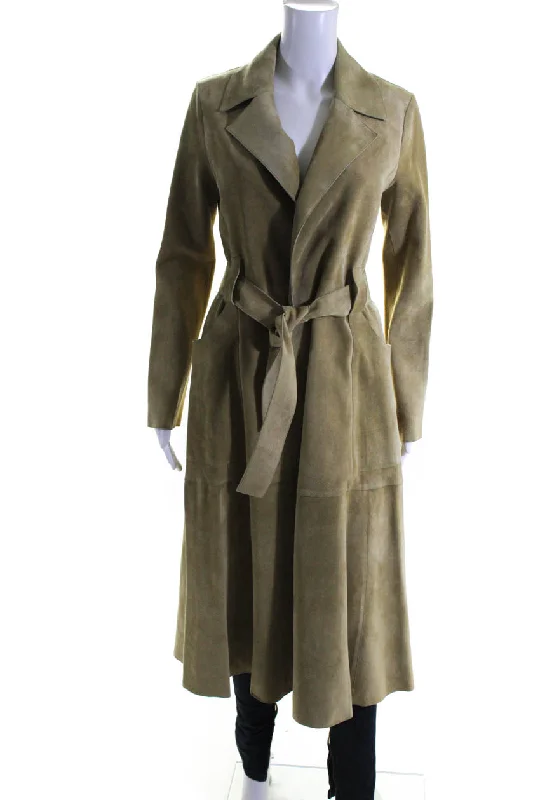 Derek Lam Womens Suede Belted Wrap Coat Ginger Beige