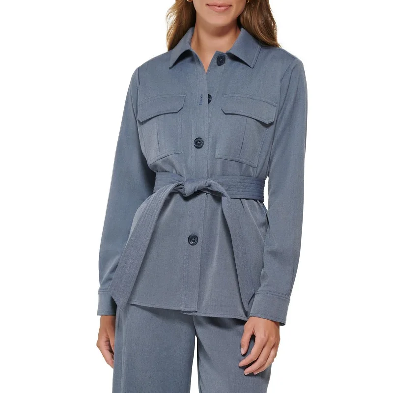 DKNY Womens Plus Belted Layering Shirt Jacket