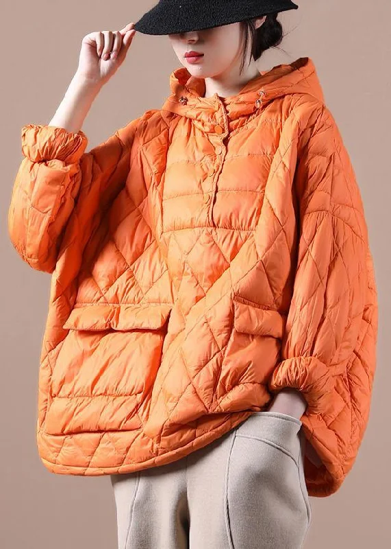 Plus Size Winter Puffer Jacket Hooded Orange Down Coat