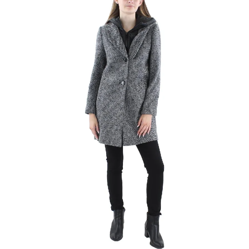 Sam Edelman Womens Wool Blend Hooded Walker Coat