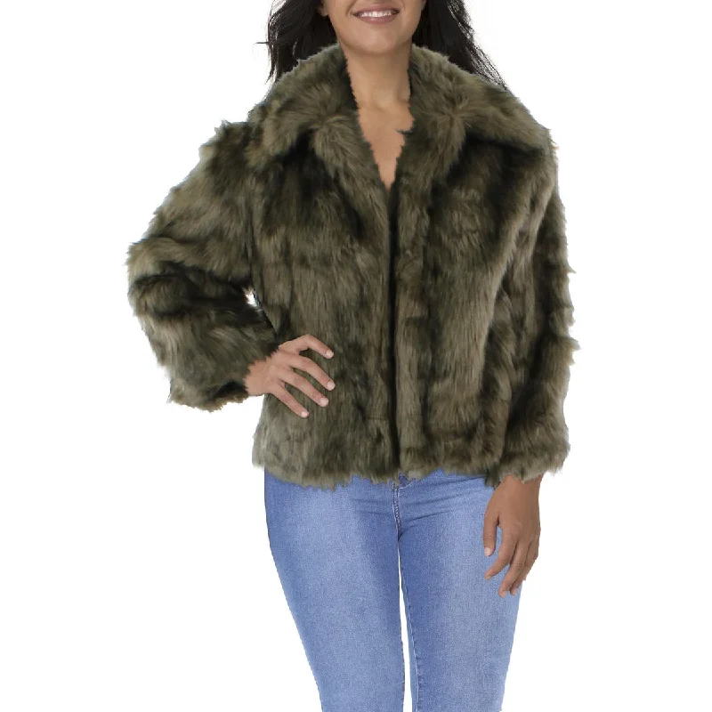 Vince Womens Moon Long Sleeves Open Front Faux Fur Coat