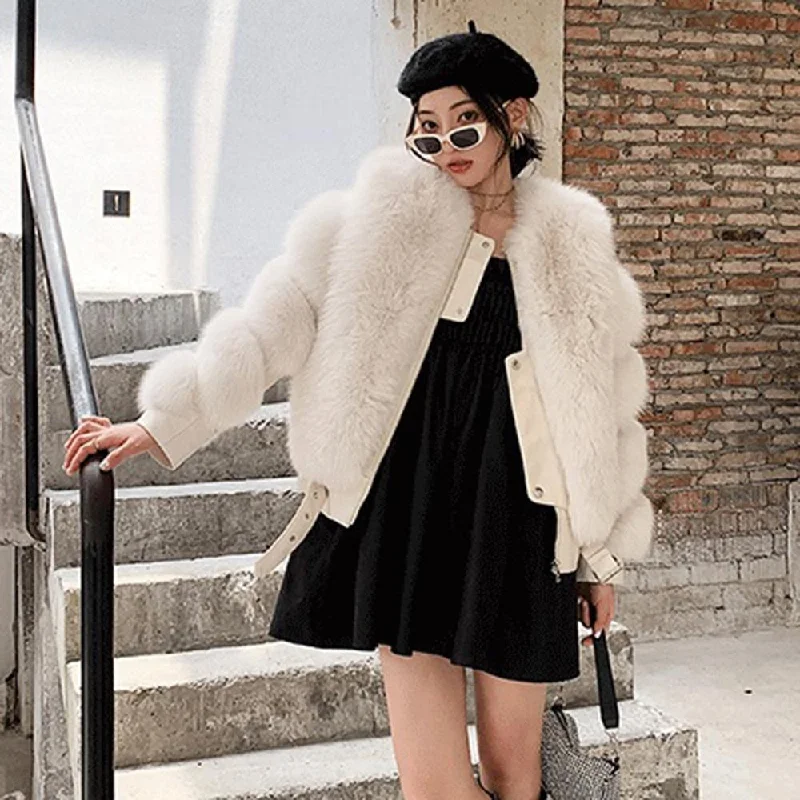 Women's Winter Warm Fashion Sheepskin Leather Fur Zipper Coats & Jackets