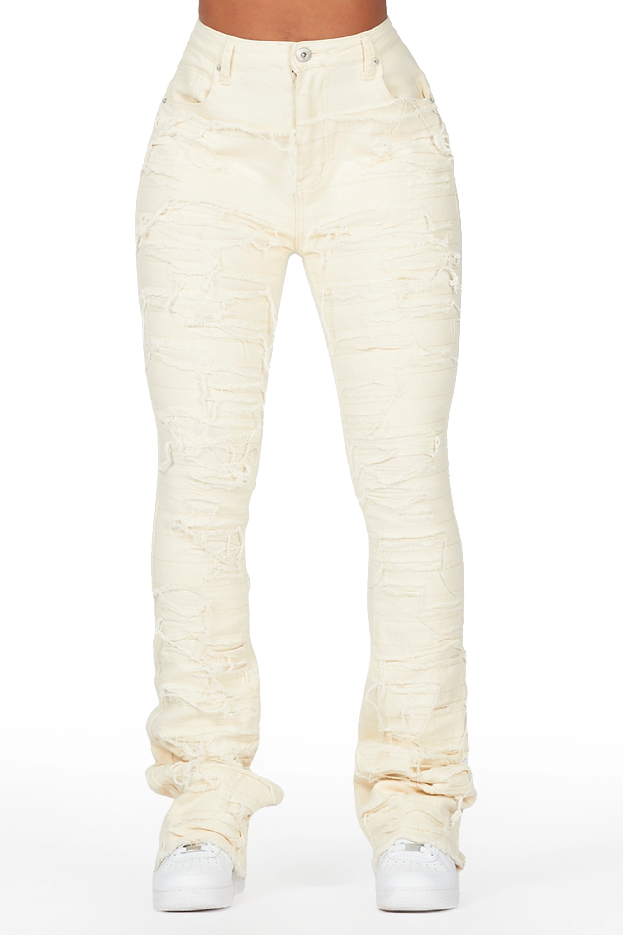 Shareya Beige Stacked Flare Jean