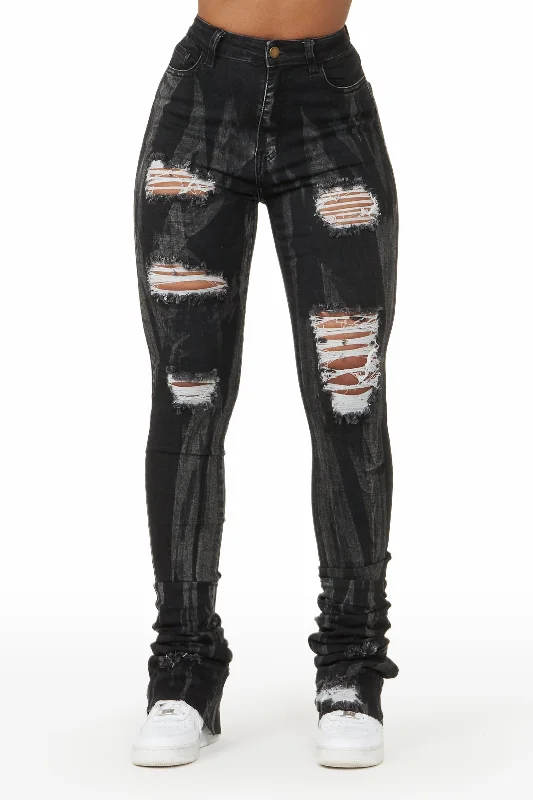 Isha Black Distressed Super Stacked Jean