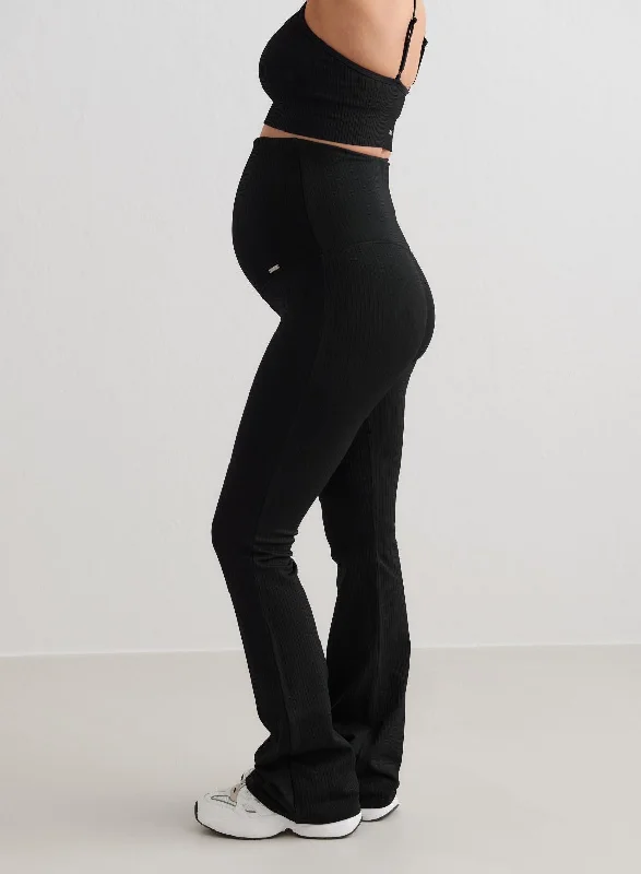 Black Ribbed Seamless Flare Maternity Tights