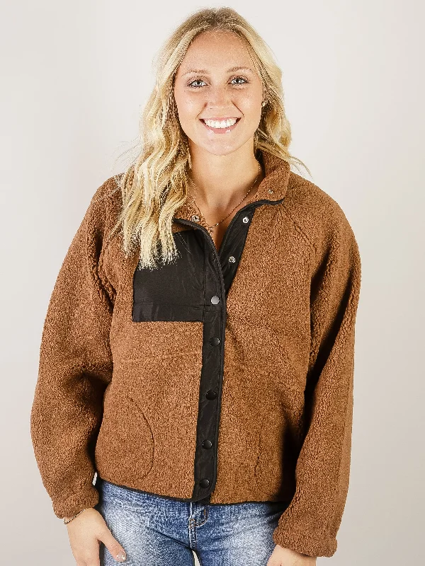 Brown Fleece Jacket with Black Accent