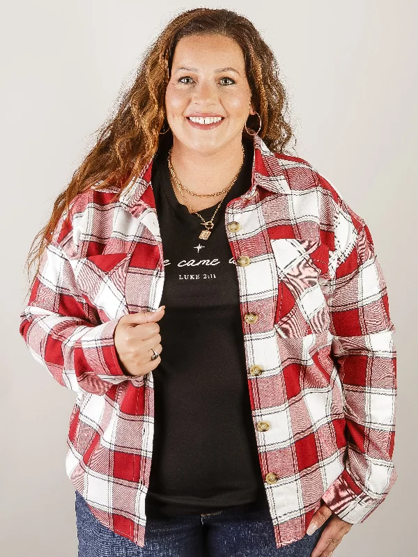 Curvy Red and White Plaid Button Up Shirt