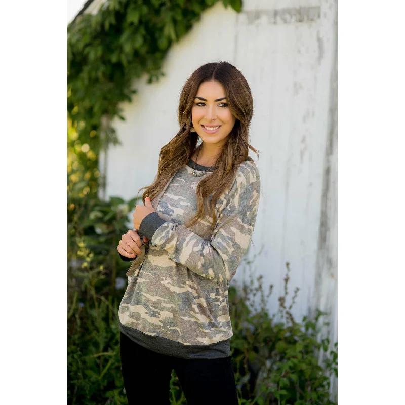 Solid Trim Camo Long Sleeve Tee