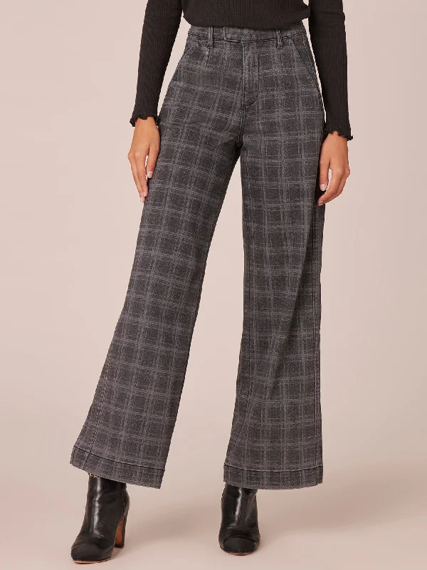 "Ab"solution Skyrise Side Panel Plaid Print Wide Leg Jeans