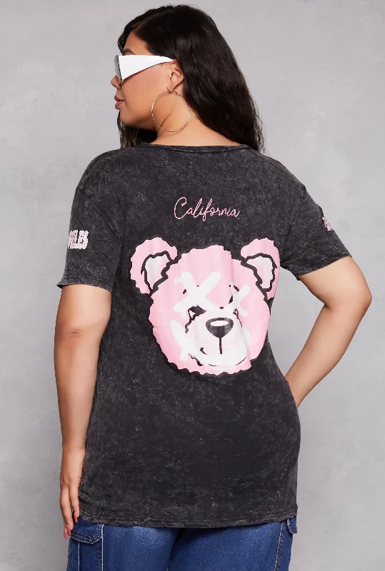 Plus Size Acid Wash California Bear Graphic Tee