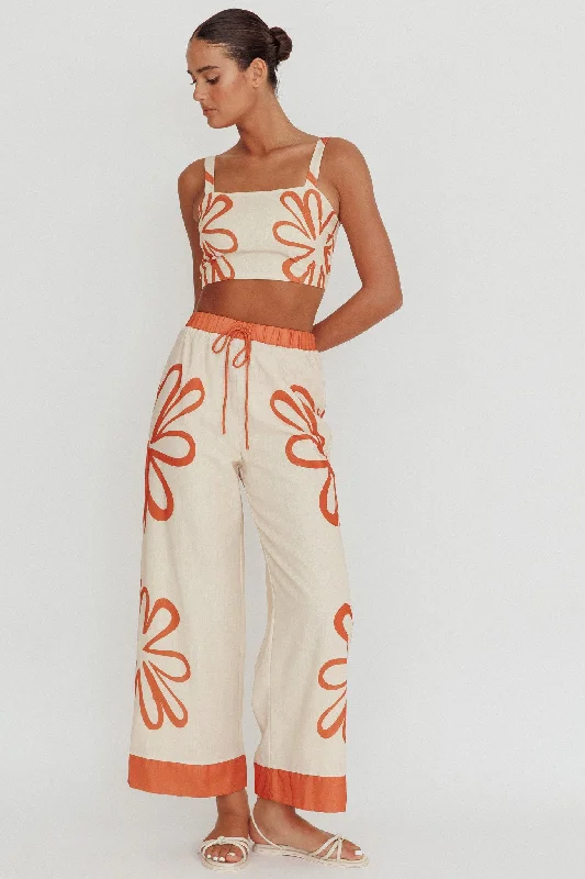 Briar Floral Wide Leg Pants Rust Beige