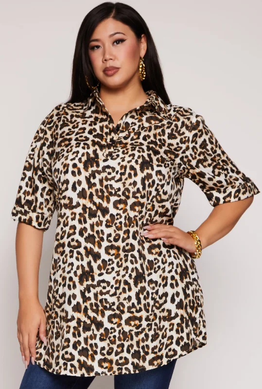 Plus Size Leopard Print Tunic Top