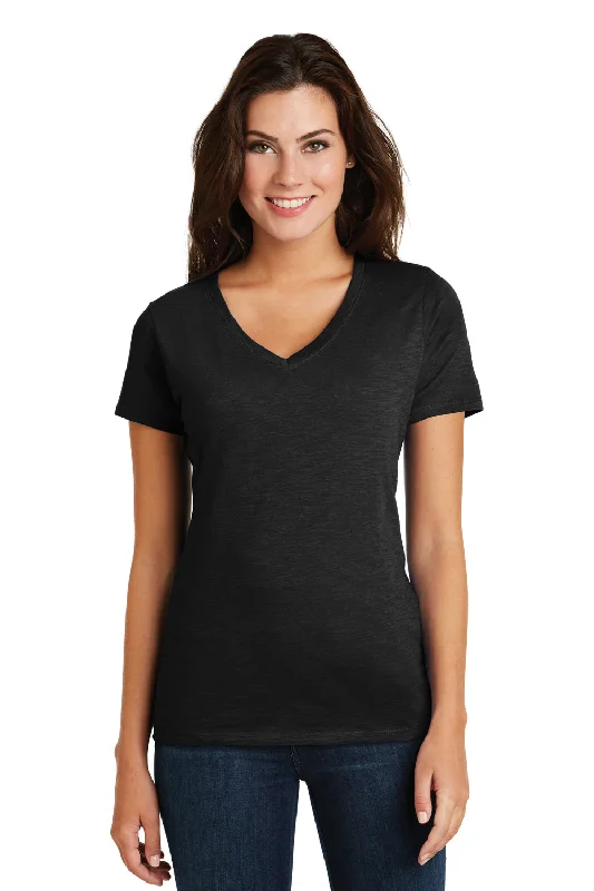 District Womens Super Slub Short Sleeve V-Neck T-Shirt - Black - Closeout