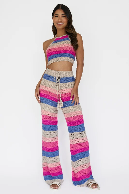 Dream Believer Crochet Pants Stripe Pink Multi