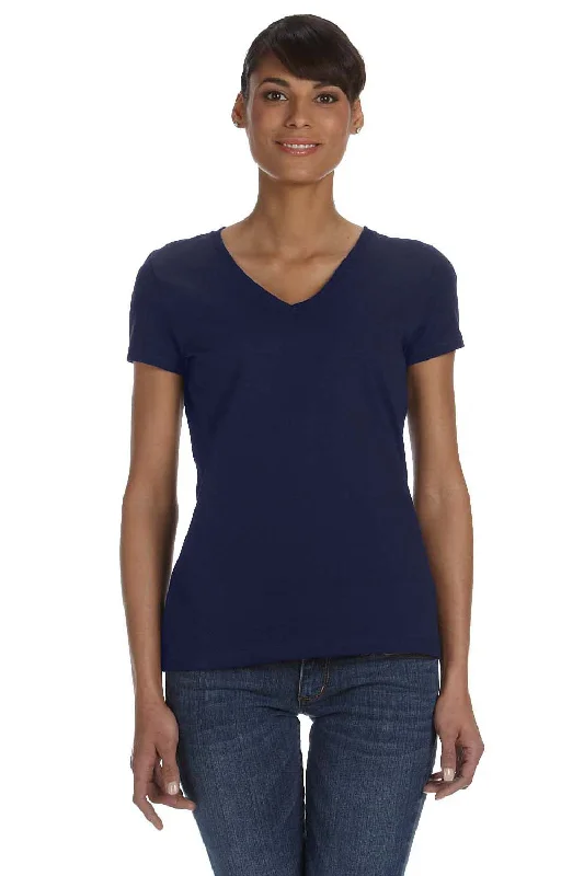 Fruit Of The Loom Womens HD Jersey Short Sleeve V-Neck T-Shirt - Navy Blue