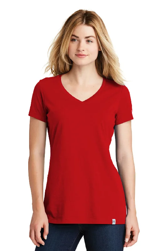 New Era Womens Heritage Short Sleeve V-Neck T-Shirt - Scarlet Red