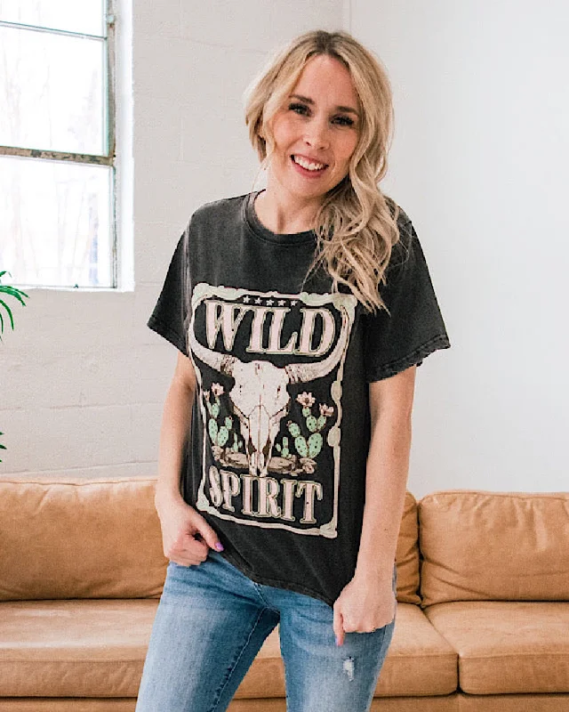 Wild Spirit Bull Skull Faded Black Distressed Tee FINAL SALE