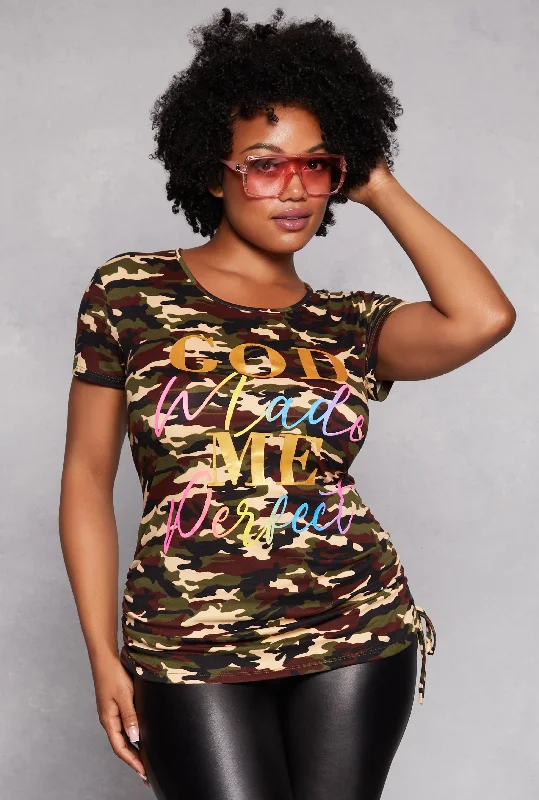 Plus Size Camo God Made Me Perfect Graphic Tee