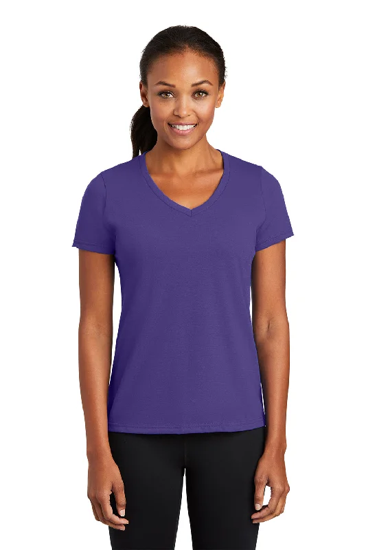 Port & Company Womens Dry Zone Performance Moisture Wicking Short Sleeve V-Neck T-Shirt - Purple