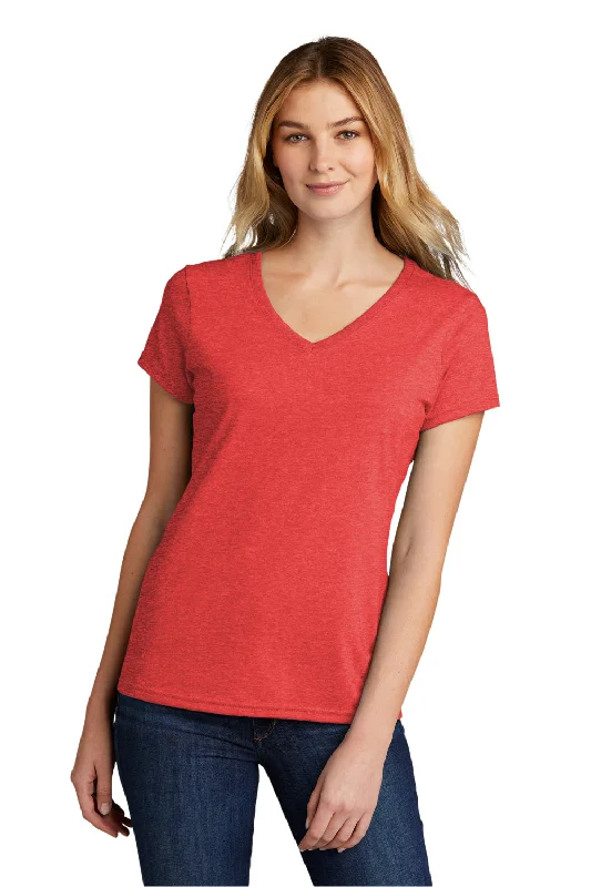 Port & Company Womens Short Sleeve V-Neck T-Shirt - Heather Bright Red