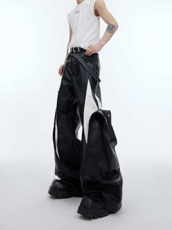 Splits Contrast PU Leather Pants