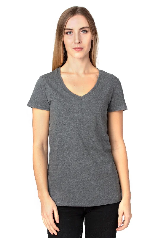 Threadfast Apparel Womens Ultimate Short Sleeve V-Neck T-Shirt - Heather Charcoal Grey