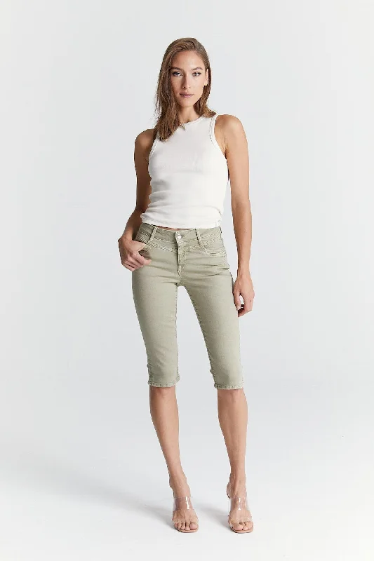 Karen Mid Waist 5 Pocket Capri Light Khaki