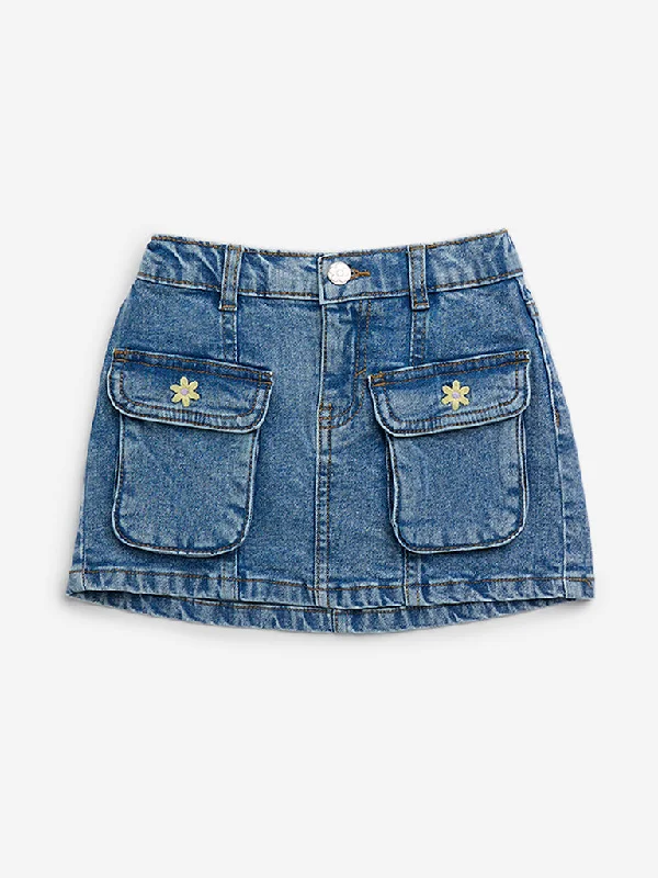 HOP Kids Blue Cargo-Style High-Rise Denim Skirt